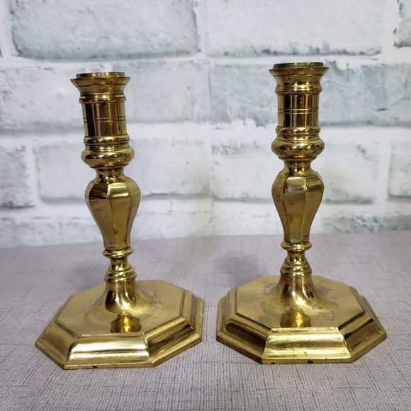 Vintage 60s Mid Century Set of 2 Brass 5.5" Candlestick Holders Made‎ in Japan - Picture 1 of 13